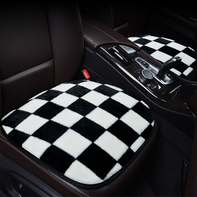 Housse de siège de voiture en peluche, damier, pour femmes et hommes, décoration intérieure de voiture, Protection antidérapante