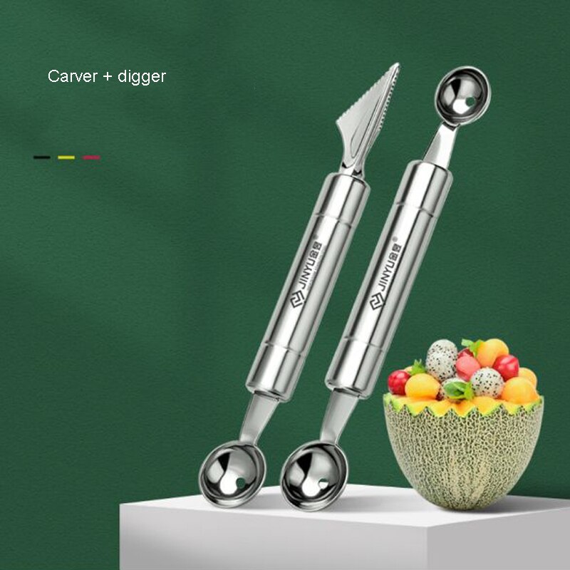 Digger Watermelon Spoon Fruit PlatterTool Set Carving Knife Die Cutting FruitAnd Vegetable Shape Round Slicer: Suit combination