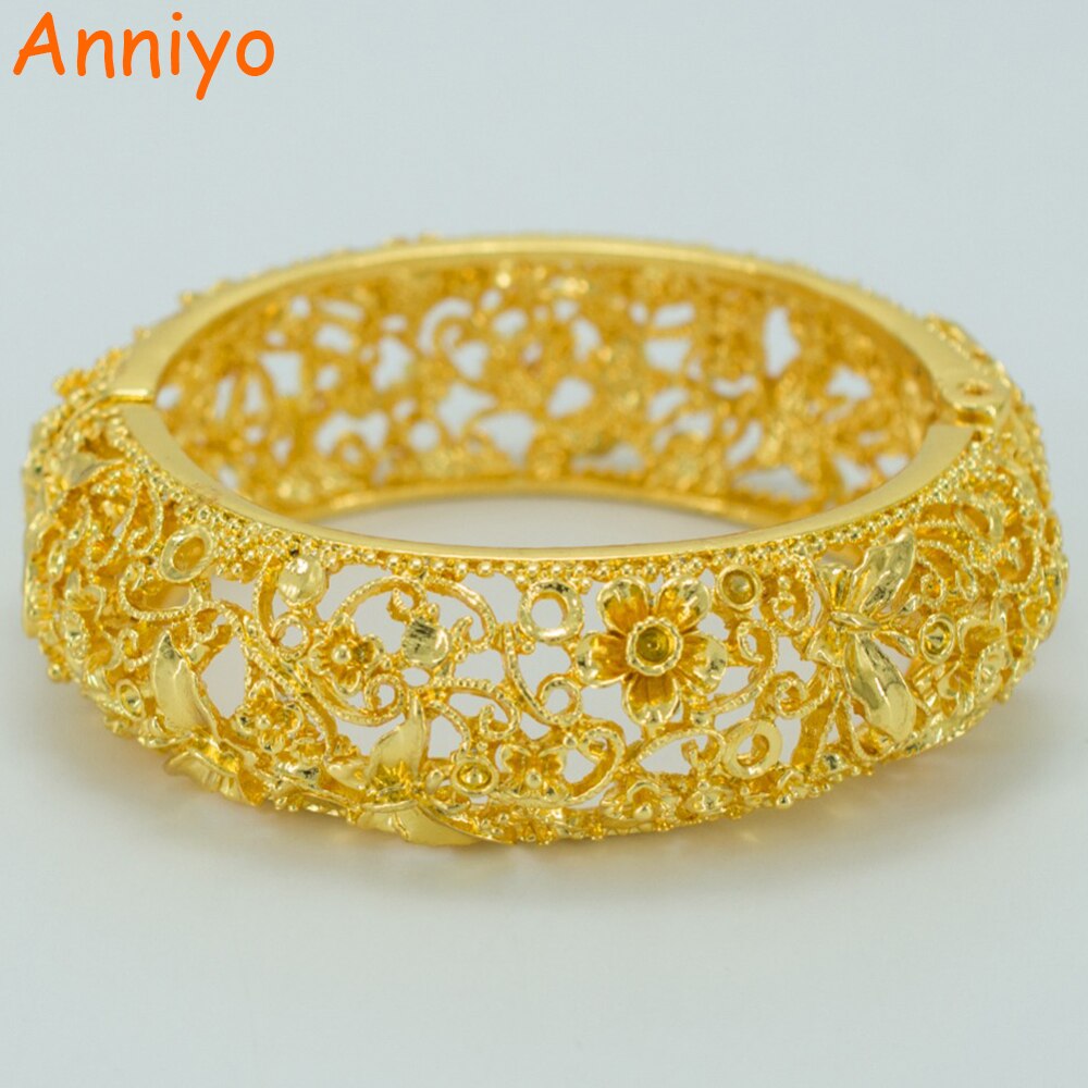 Anniyo 5.8CM/bracciale fiore oro per donna, bracciale fiore nuovo colore oro con regali gioielli primavera #041206