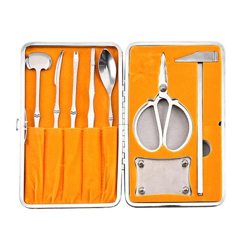 8 Pcs/set Stainless Steel Eating Crab Tools Lobster Crab Cracker Tool Kit Seafood Tools Set Kitchen Spooner Small hammer Gadget