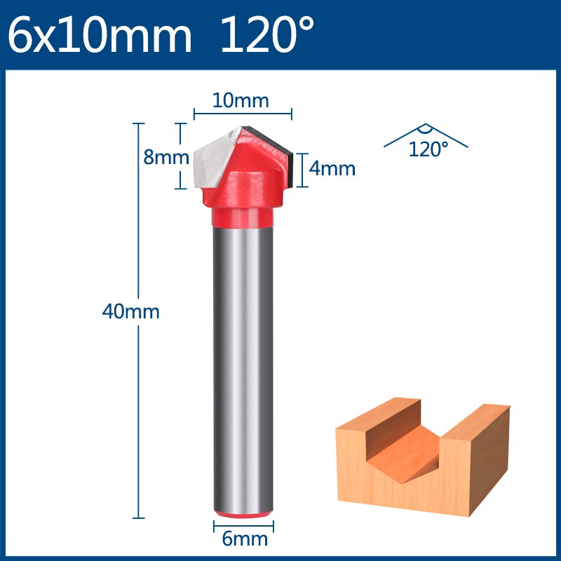 Xcan 6mm jyrsinterä v muotoinen urajyrsin kovametallikaiverrusterä puuntyöstöterä: 6 x 10mm 120d