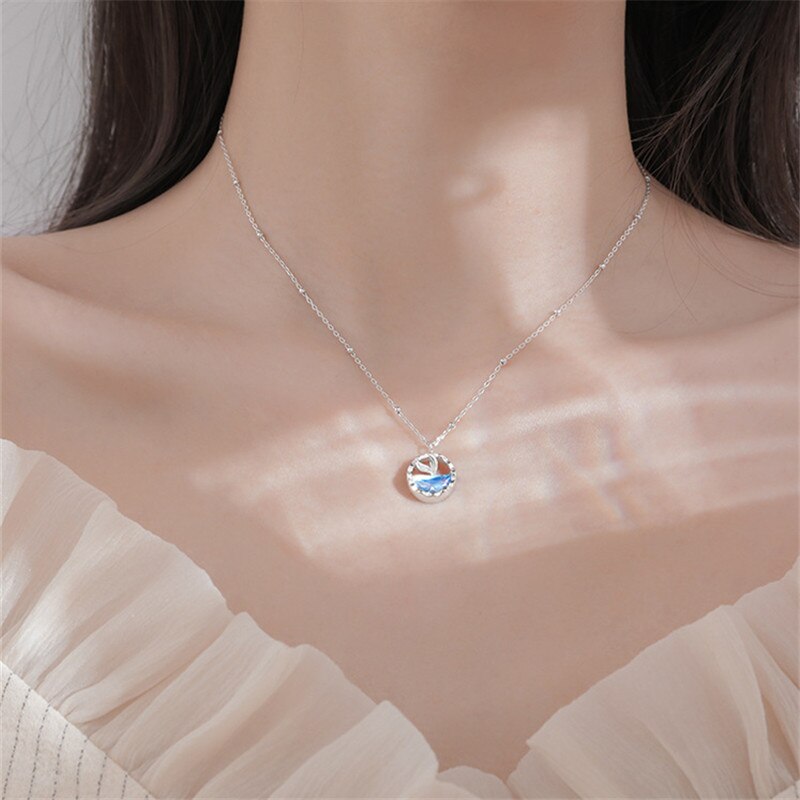 Neueste Kristall Ozean Fisch Anhänger Halskette Für Mädchen Schmuck Charme Frauen Kette Schlüsselbein Halskette Silber 925 Zubehör Prinzessin