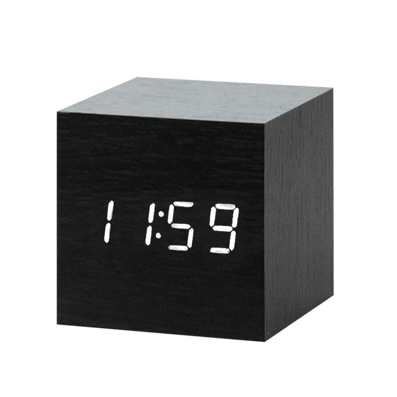 Di Legno del Led Digital Alarm Clock Orologio Elettronico Con Controllo Acustico di Rilevamento Funzione Snooze Breve Quadrato Singolo Viso Orologi