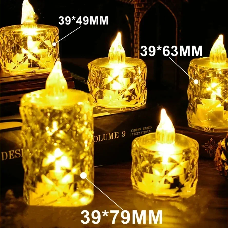 24-1 Uds. Vela de luz LED sin llama, vela de cristal LED, lámpara electrónica de noche para citas, fiestas, vacaciones, hogar, decoración de boda
