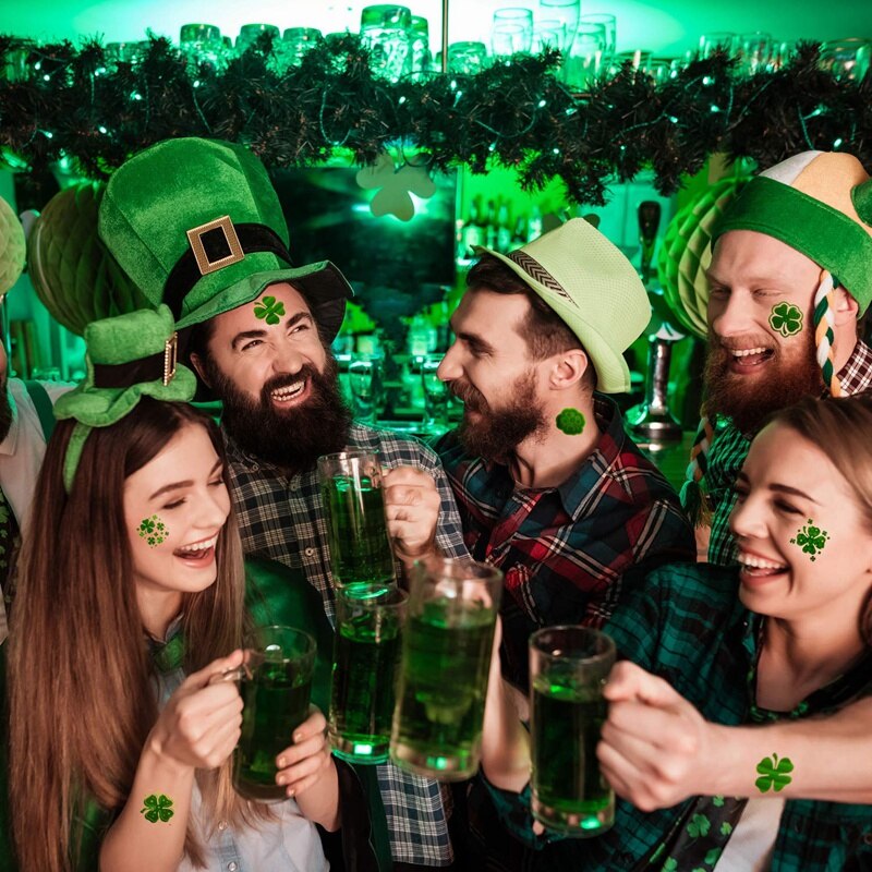 288 Stuks St. Patrick Dag Klavertje Vier Patroon Tattoos Stickers, 6 Ontwerpen-St. Patrick Dag Decoraties