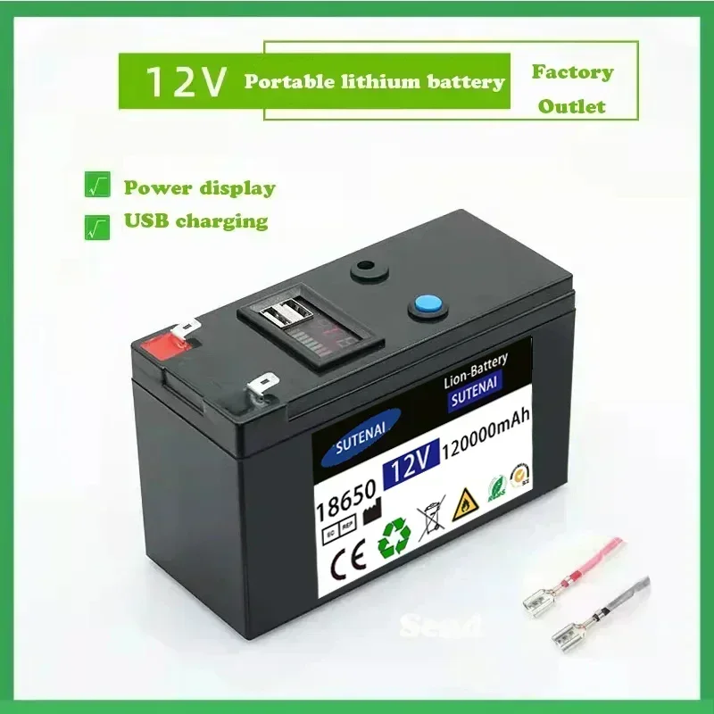 NEW253 12V Battery 120Ah 18650 lithium battery pack Rechargeable battery for solar energy electric vehicle battery+12.6v3A charg
