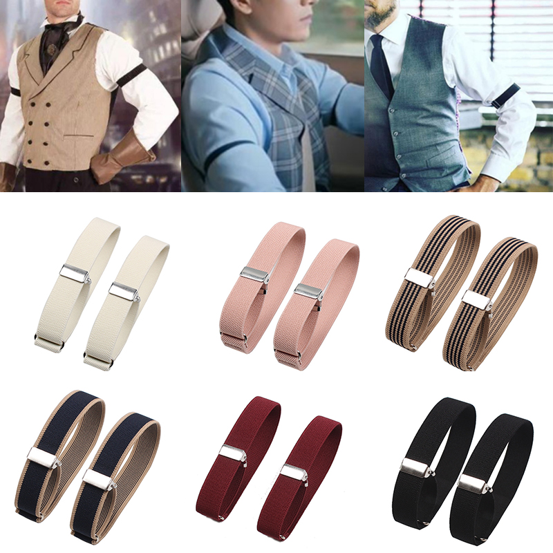 2 stk. herreermerholdere elastisk armbånd skjorteermeholder dame menn justerbare sklisikre armmansjetter