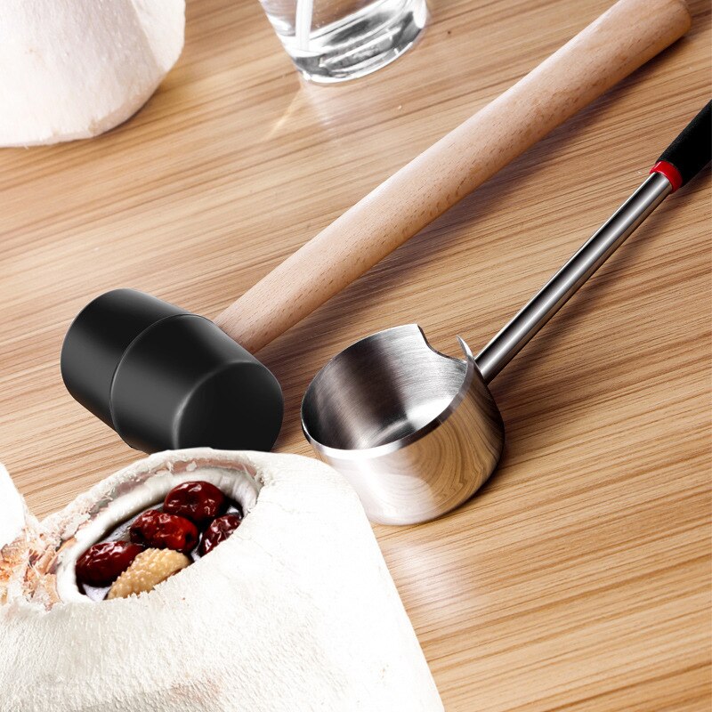 Coconut Knife Tool Set 304 Stainless Steel Coconut Opener Coconut Meat Planer Hammer Large Diameter Coconut Suction Hole