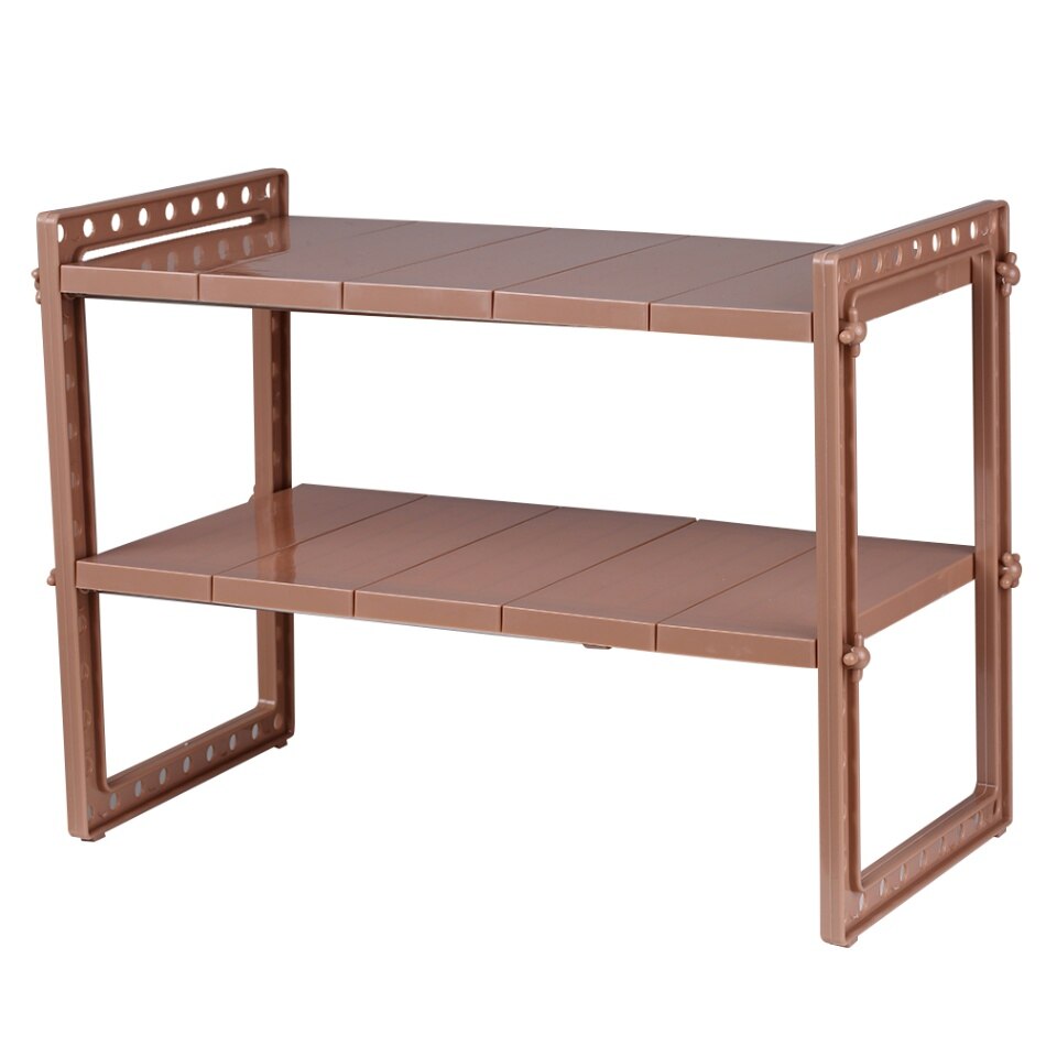 2-Tier Under Sink Storage Rack Expandable Shelf Storage Organizer Adjustable Stainless Steel For Kitchen Office Bathroom Storage: Brown