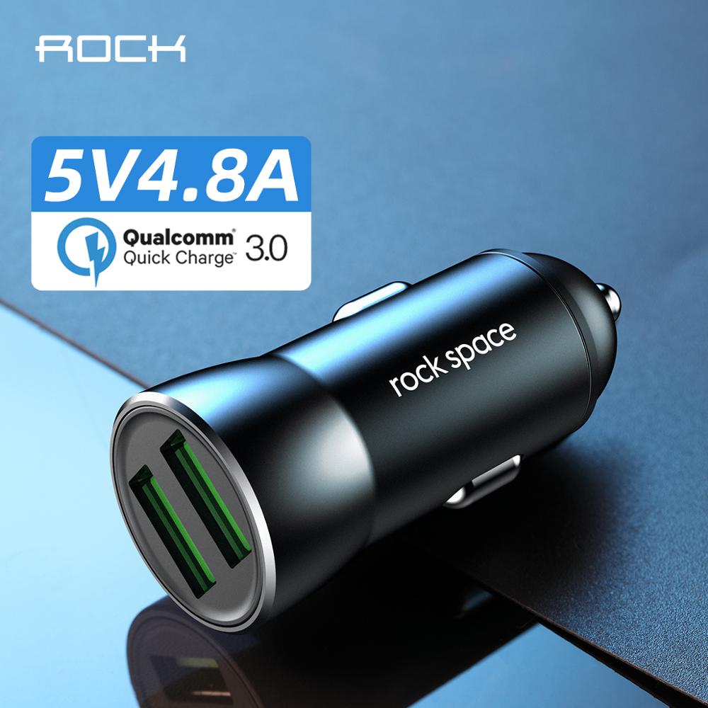 ROCK-cargador de coche USB 4.8A para iPhone Xs max/XR/x/7/6s QC 3,0, Mini adaptador de carga para Note 9/Galaxy S10/S9/S8