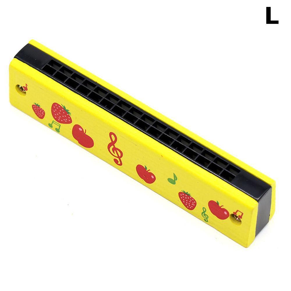 Armónica de madera pintada para niños, instrumento de doble hilera con 16 orificios, instrumento musical para la boca P1E5: L
