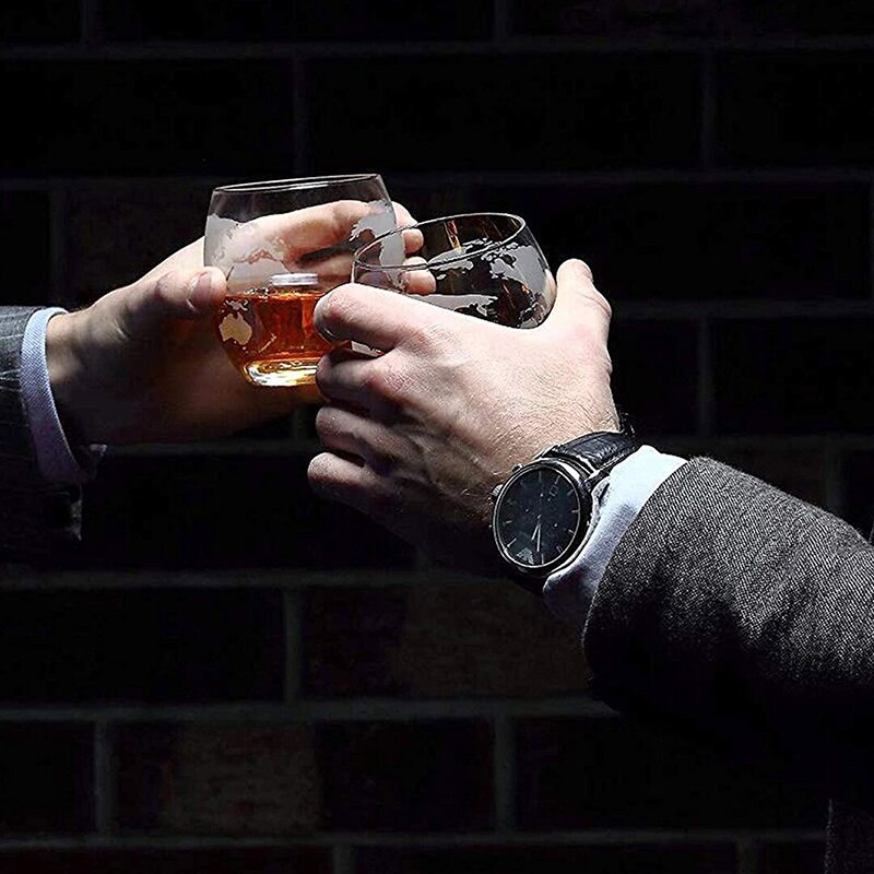 Ensemble de Carafe Globe créative, avec support en bois exquis sans plomb et 2 verres à Whisky, de Globe