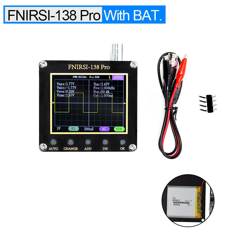 FNIRSI-138 PRO Handheld Digital Oscilloscope 2.5MSa/s 200KHz Analog Bandwidth Support AUTO,80Khz PWM And Firmware Update: With BAT.