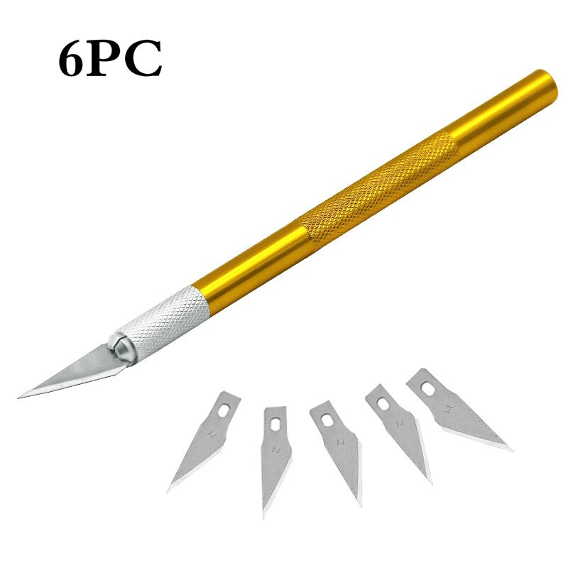Cortador de bisturí antideslizante, cuchillas de acero inoxidable para manualidades, reparación de PCB, películas de cuero, herramienta multiusos DIY, 6 uds.: YELLOW