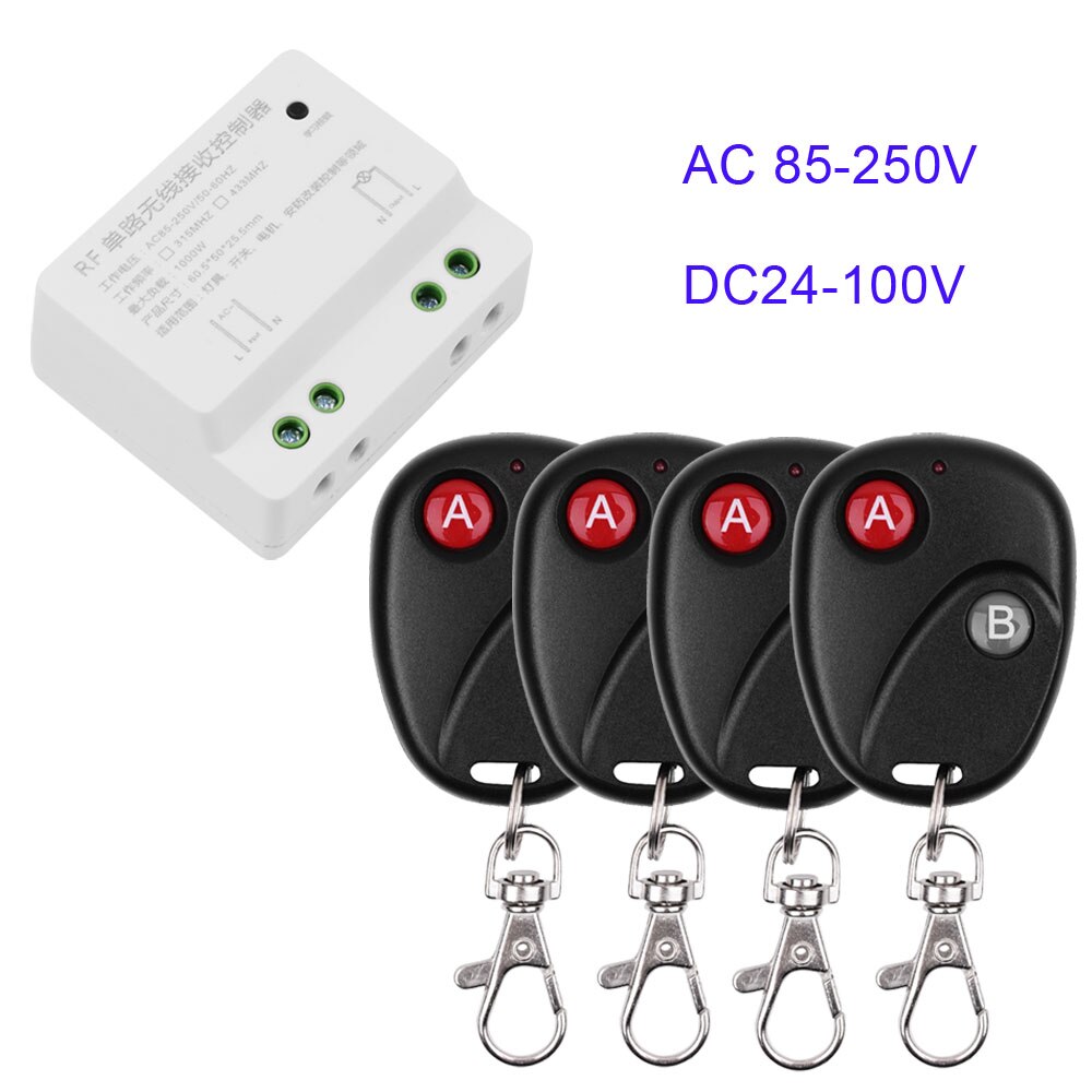 AC 110V 220V 10A Relay Wireless Remote Control Switch Wireless Receiver RF Black Transmitter For Hall Bedroom Lights Lamp ON OFF: 4 remote 1 receiver