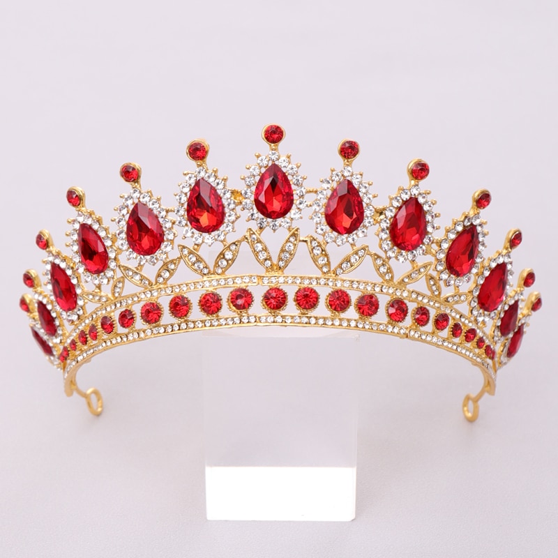 Di Strass Rosso di lusso di Cristallo di Cerimonia Nuziale corona Accessori per Capelli Da Sposa Diademi regina Diadema Da Sposa spettacolo Capelli Accessori di Gioielli