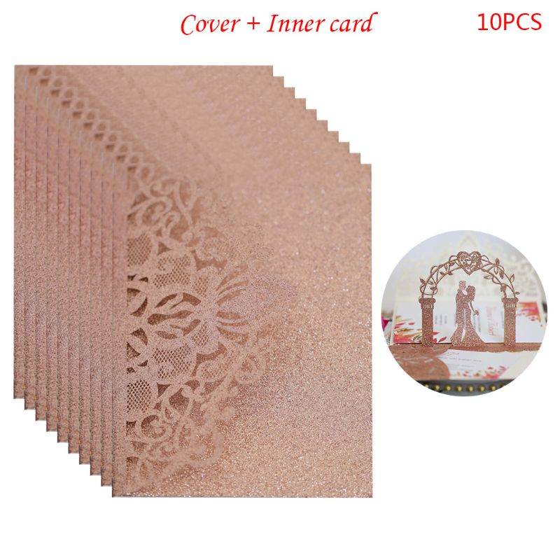 Bride Groom Wedding Invitations Card Delicate Hollow Carved Lace Romantic Greeting Cards Wedding Decoration Party Supplies: Apple Gold