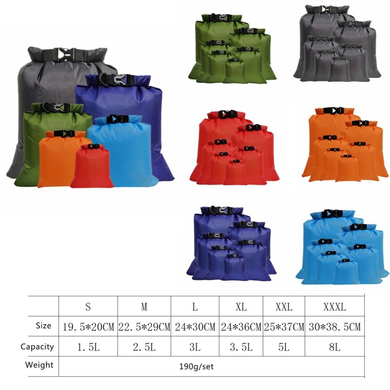 1.5L 2.5L 3L 3.5L 5L 8L 5Pcs/Pack Waterproof Dry Bag Pack Sack Swimming Rafting Kayaking River Trekking Floating Bag