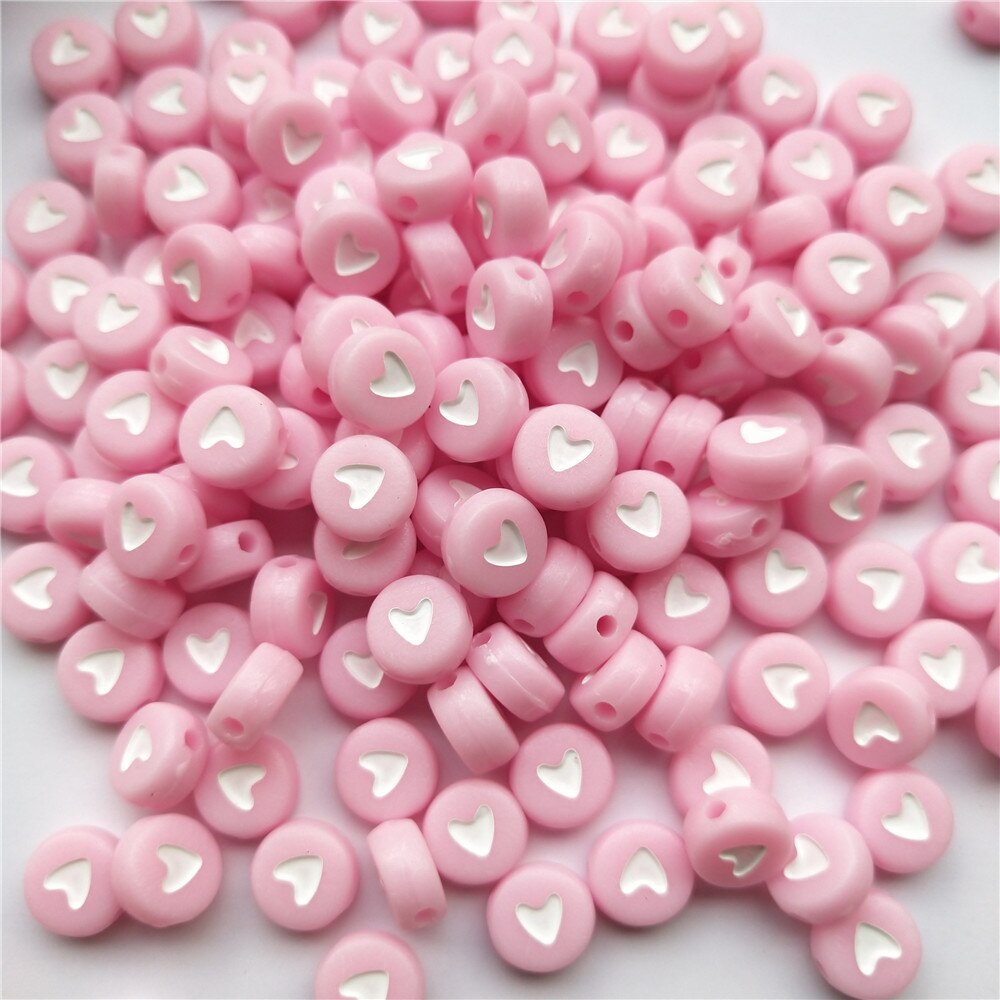 100pcs/lot 7mm Round Acrylic Spacer Beads Love Heart Beads For Jewelry Making DIY Handmade Charms Bracelet Accessories