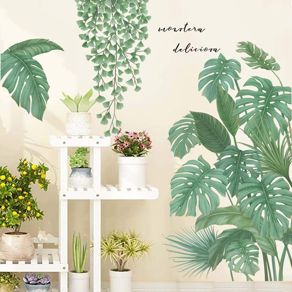 Grønne planter wallsticker stue soveværelse baggrund boligdekoration tapet til vægdecals kombination klistermærker