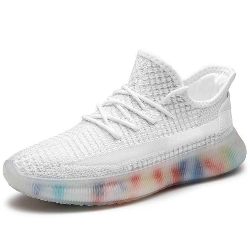 Mandlige sneakers herresko åndbare sneakers casual walking letvægts sort rød sneaker sapato masculino: Hvid / 9.5
