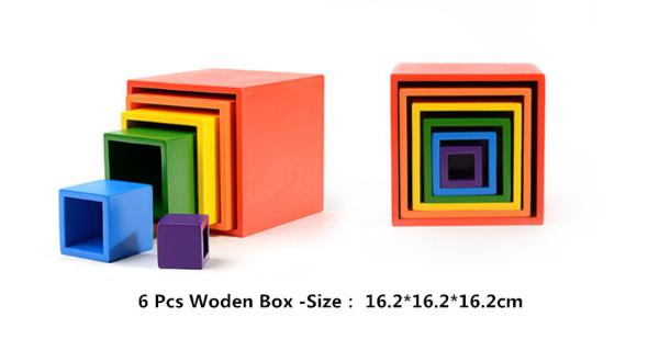 Dropshipping 12 pz Arcobaleno Blocchi Semicerchio piolo Bambola Giocattoli di Legno Colorato Blocchi di Costruzione Ad Arco del capretto di Legno pila di Alta Giocattoli: 6pezzi Wooden scatola