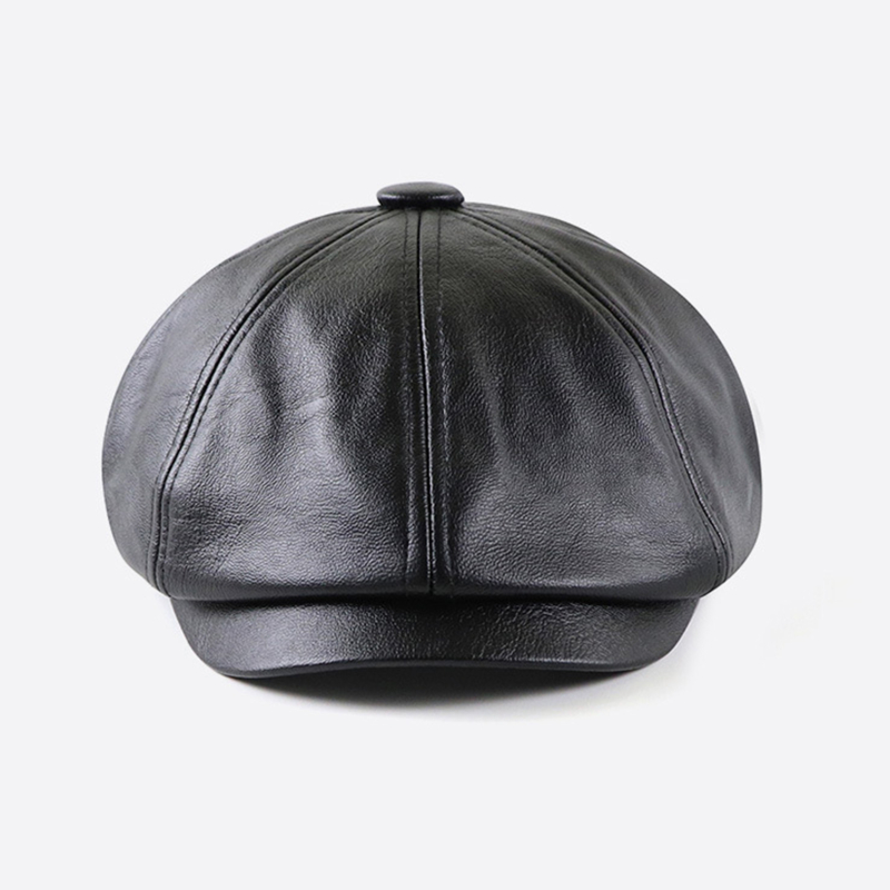 PU Newsboy Caps Men Faux Leather Octagonal Hat Male Caps Retro Middle-Aged Duckbill Berets Black Detective Hats Painter Cap