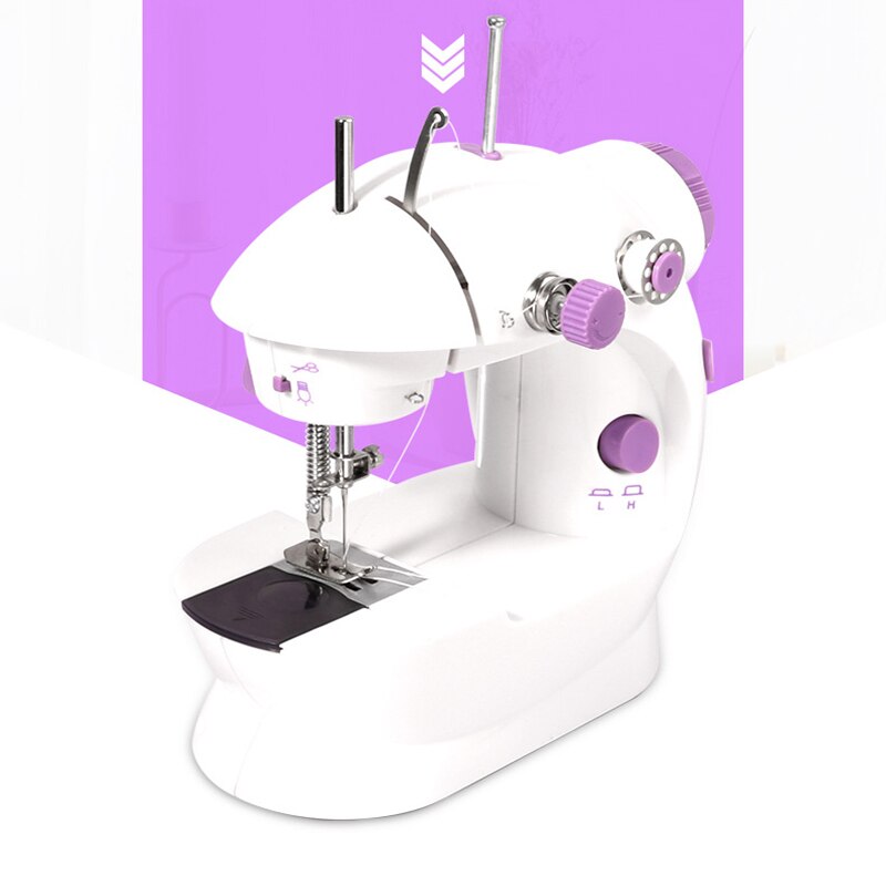 Mini Portable Sewing Machine 2-Speed Double Thread Electric Household Multifunction Sewing Machin with Light Cutter Foot Pedal
