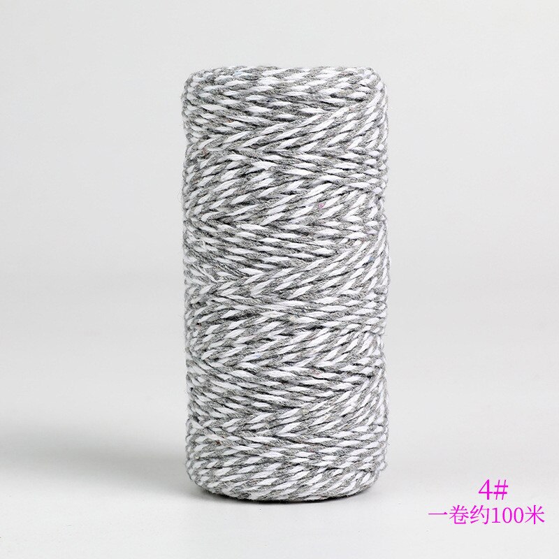 Cuerda de algodón de doble color para manualidades, Material de embalaje hecho a mano, hilo de algodón blanco y negro decorativo, cordón de costura trenzado de 2mm, 100m: Light Gray