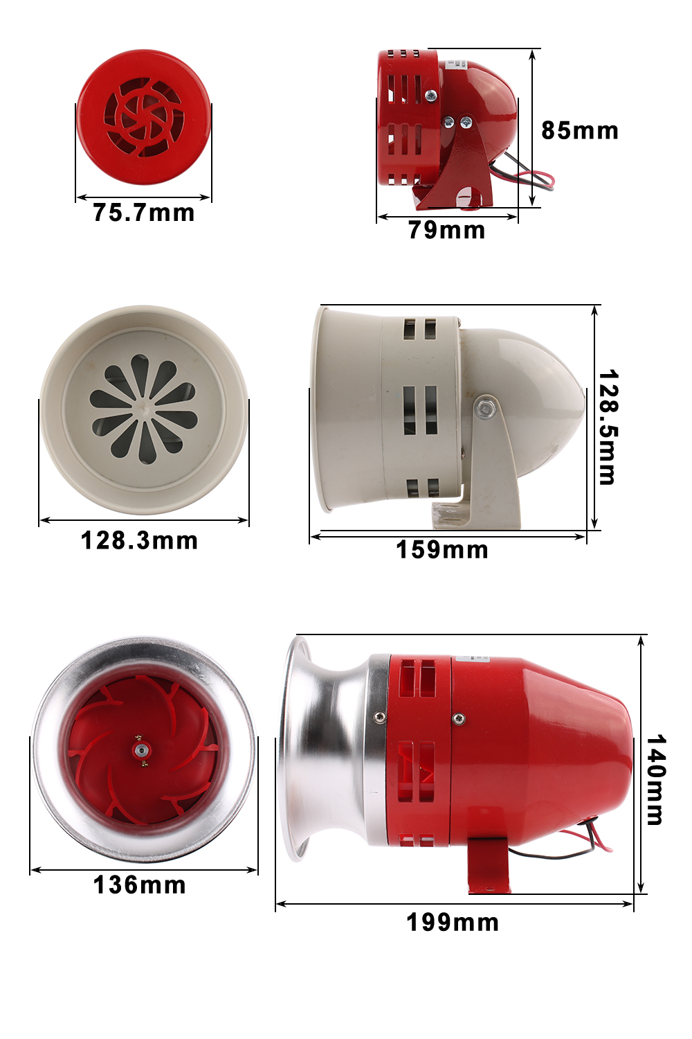 MS-190/290/390 DC 12V 24V 220V 110V rouge Mini sirène de moteur en métal alarme industrielle son garde électrique contre le vol 130dB