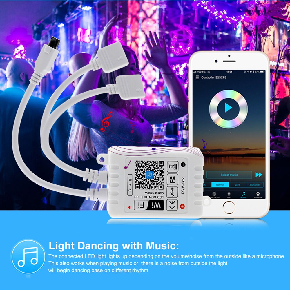Magic Home-tira de luces LED RGB con Control remoto, 5-28V, Wifi, IR, 24 teclas, 2 vías de salida, APP, lámparas inteligentes
