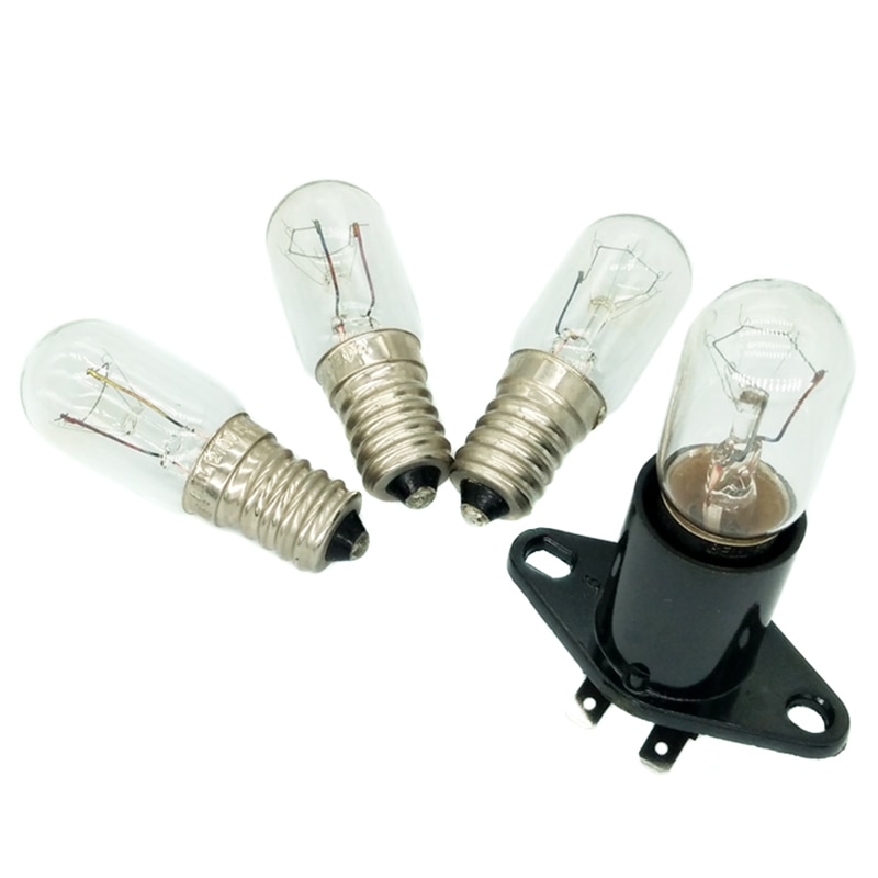 Adaptador de soporte de lámpara Led E14, piezas de horno microondas de luz de 220V, 15W, 4cm de ancho, pie curvado, resistente a altas temperaturas, 5 uds.