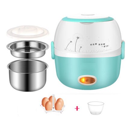 Thermal Heating Electric Lunch Box 2 Layers Portable Food Steamer Cooking Container Meal Lunchbox Warmer Mini Rice Cooker: BLUE