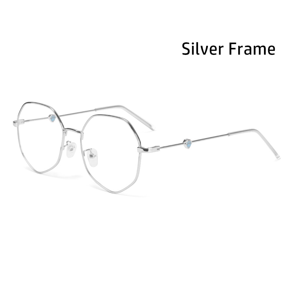 Ultralight Anti-Uv Blauw Stralen Straling Brillen Polygon Bril Frame Computer Bril Bijziendheid Bril Vlakke Spiegel Brillen: silver frame
