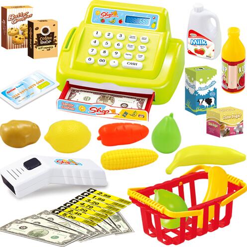 26 stks/set Plastic Kids Pretend Play Supermarkt Kassa Kassier Elektronische Speelgoed Kinderen Educatief Speelgoed: Green Color