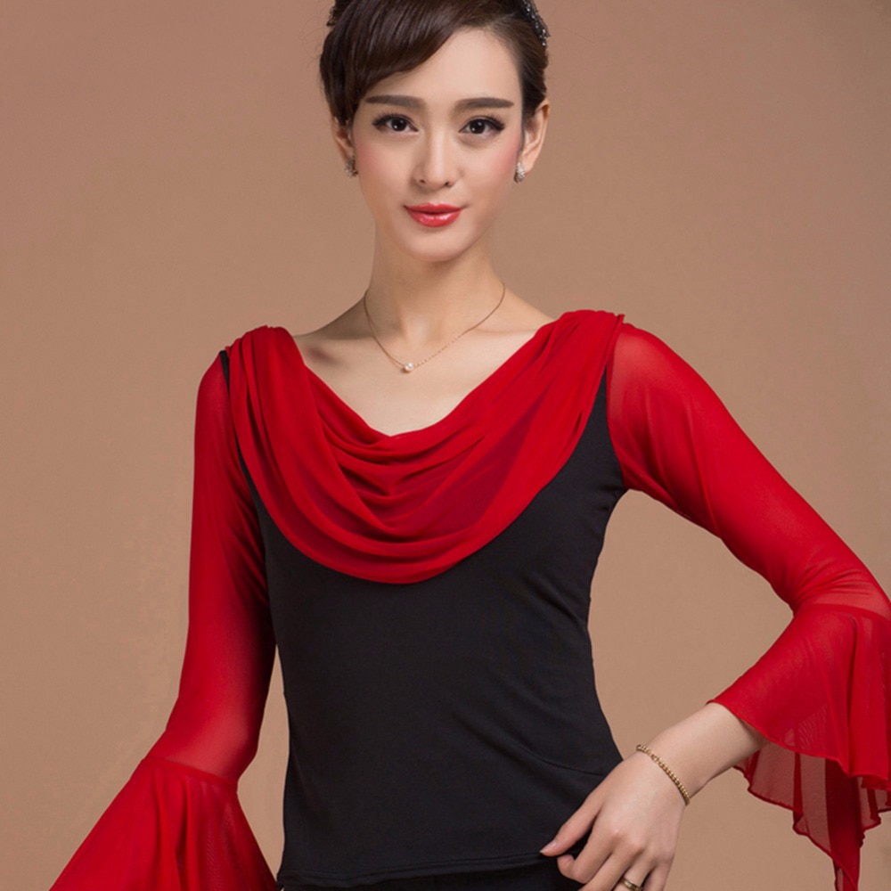 Top de baile latino para mujeres señora Tops de baile de salón sin pantalón mujeres negro rojo Dot Ballron ropa de entrenamiento de danza escénica 1029