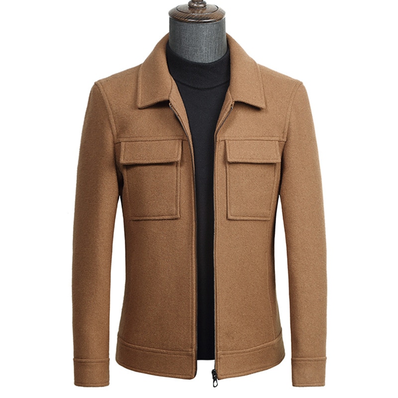 Efterår vinter kort ulden frakke herre slim uld jakke langærmet casual kaki overfrakker mandlige tyk plus size blanding frakke 3xl 4xl
