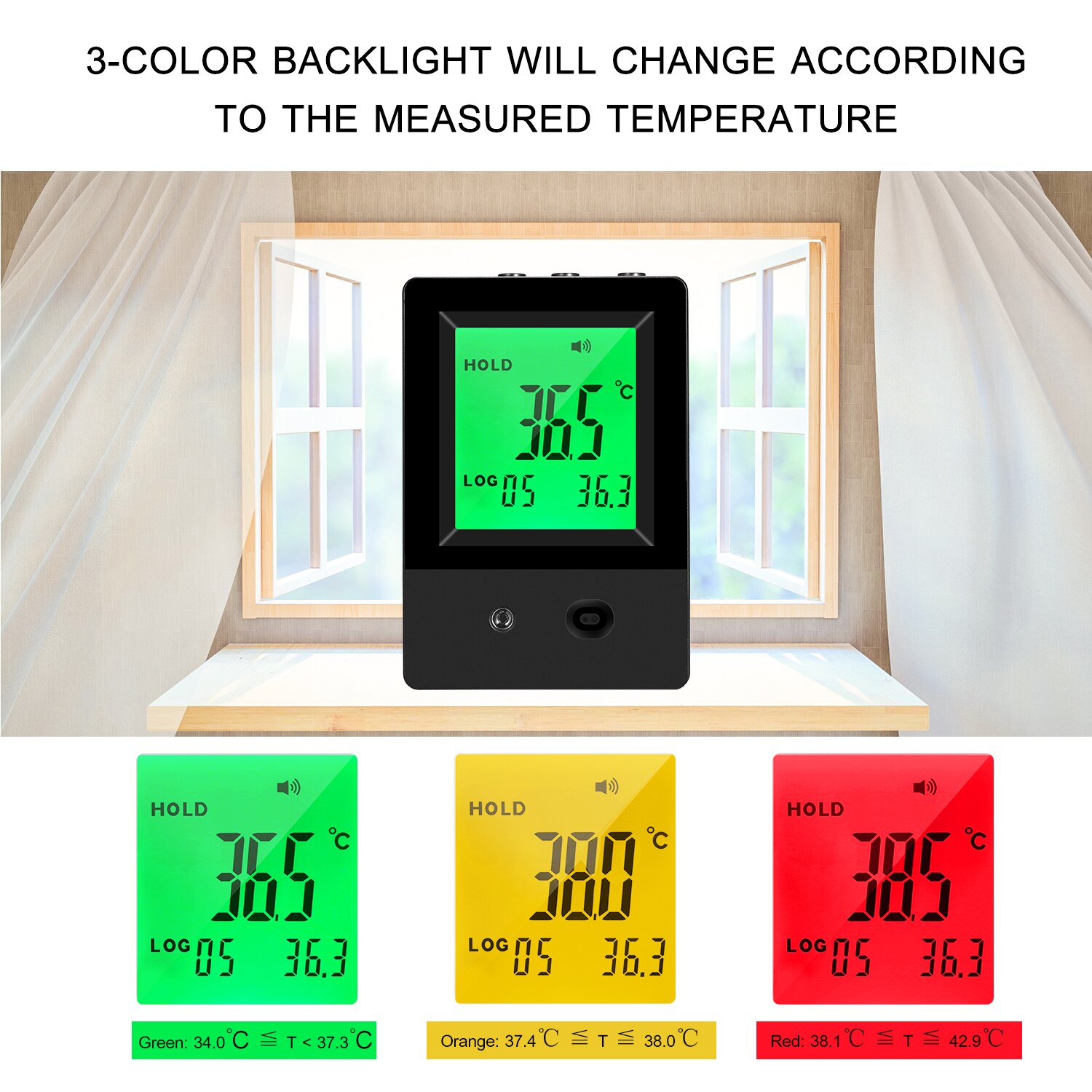 Infrarood Thermometer Muur Gemonteerde Temperatuur Meting Gauge Non-contact Automatische Smart Ir Inductie 3-Kleur Backlight