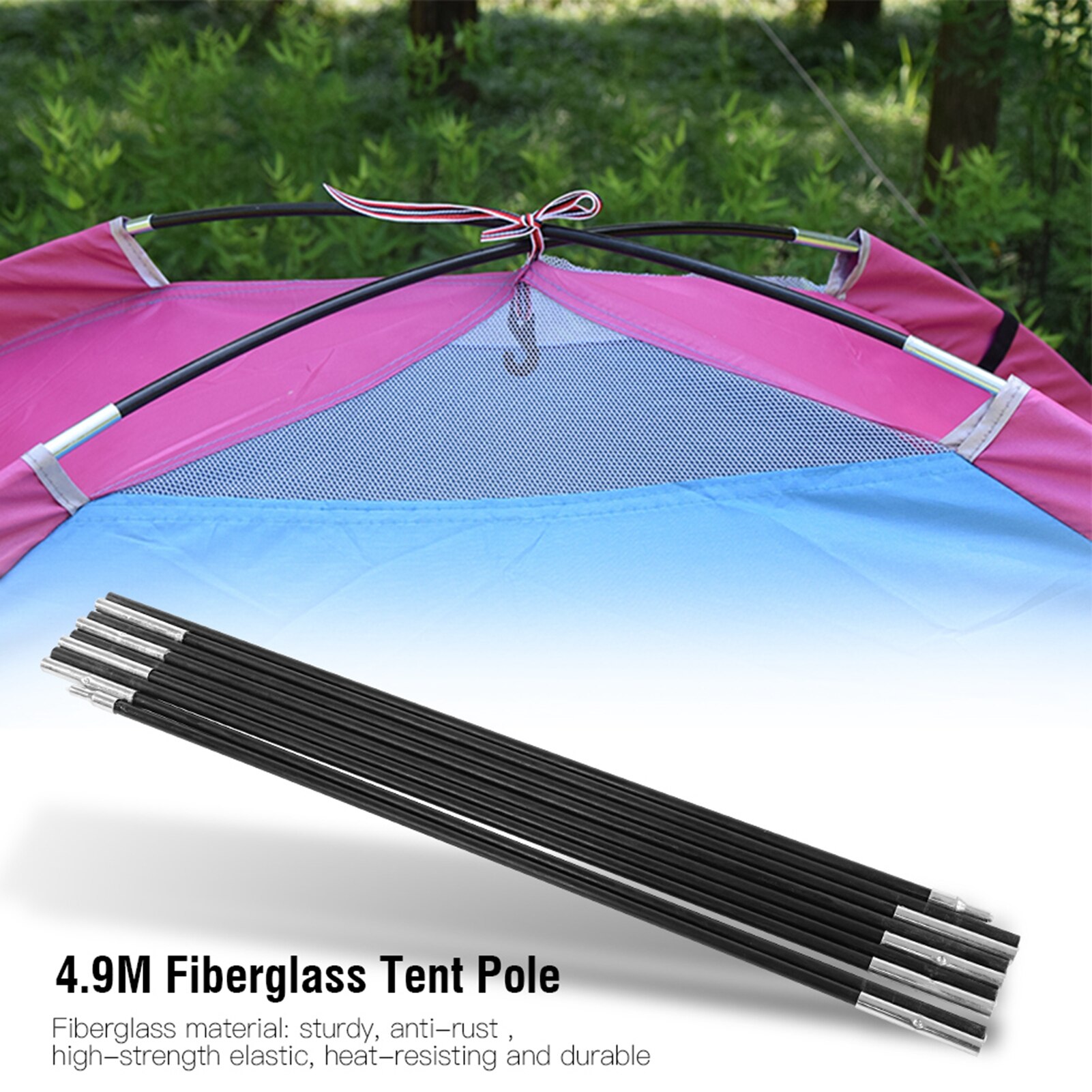 2pcs Tent Rod 4.9/4.48/4/3.3M Fiberglass Camping Travel Tent Pole 8/7mm Tent Supporting Rod Awning Frames Equipment Accessories