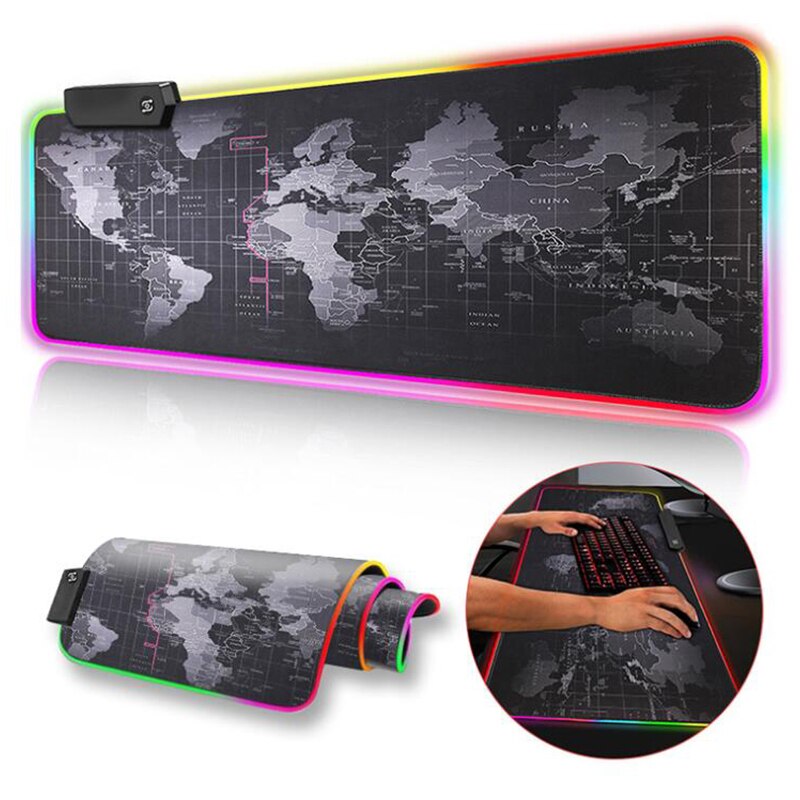 World Map Speed Locking RGB Gaming Mouse Pad Computer Keyboard and mouse pad Led Backlight XXL Surface Keyboard Pad Desk Mat