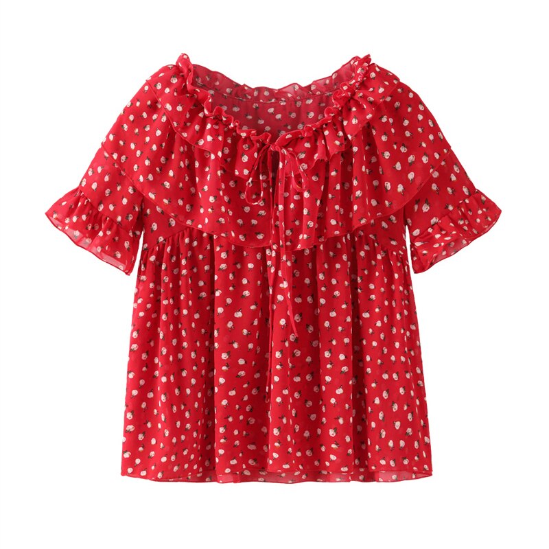 Garemay sommerbluser til kvinder chiffon flæsebluse med rød koreansk bluse korte ærmer casual toppe