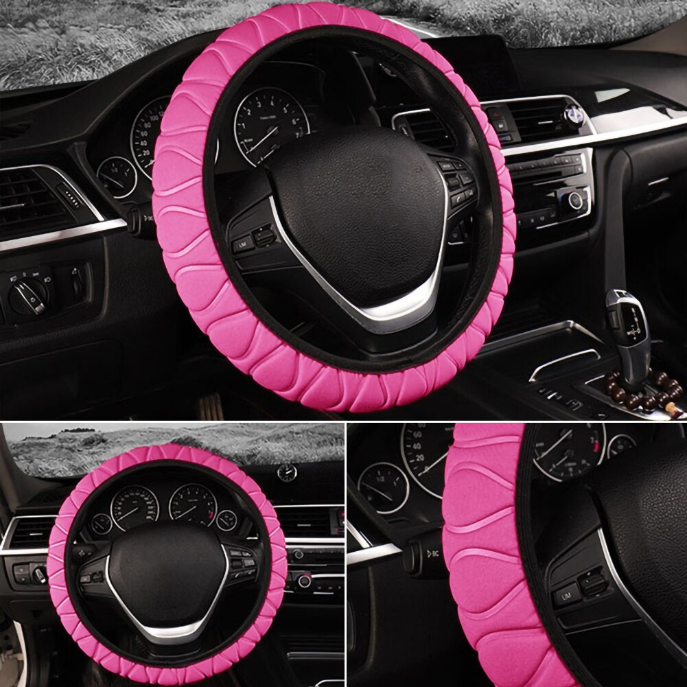 Coprivolante universale rosa/nero inverno peloso soffice peluche 37-38cm copriruota per auto accessori interni auto