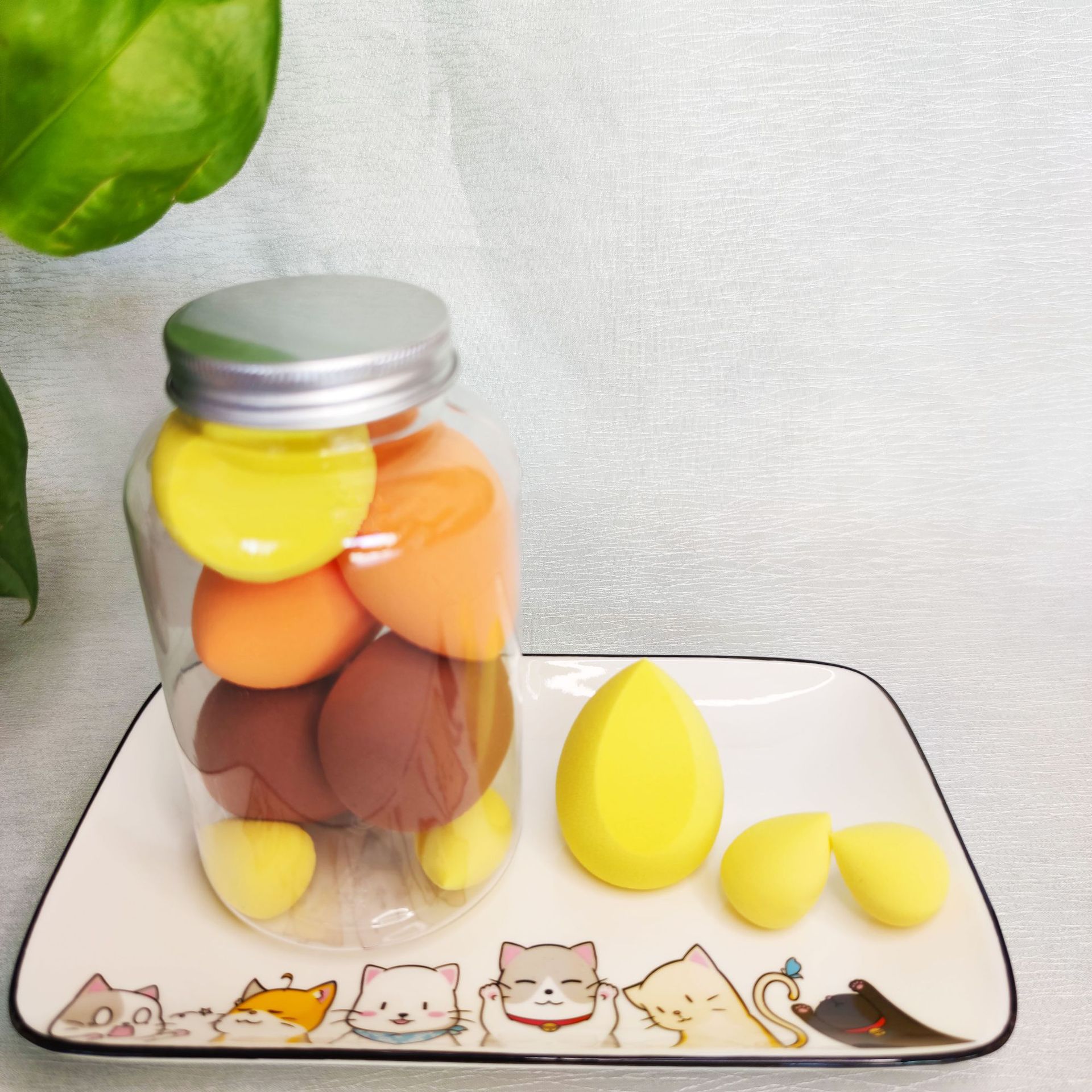 5/7Pcs Beauty Egg Set Gourd Water Puff Makeup Puff Set Colorful Cushion Cosmestic Sponge Egg Tool Wet and Dry Use Makeup: Brown 7 pcs