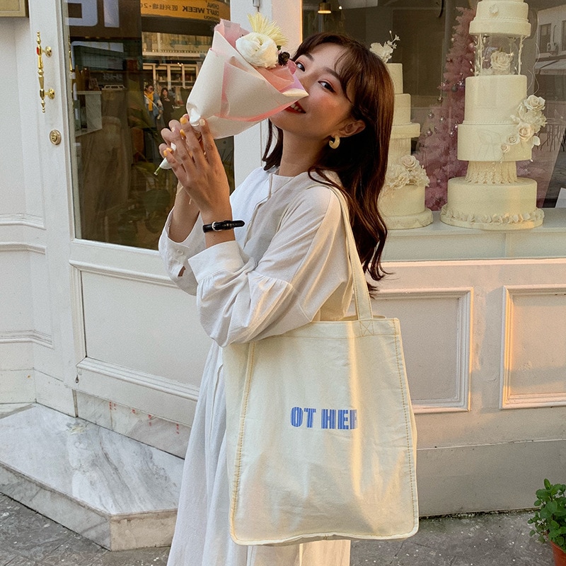 Bolsos casuales coreanos Youda, bolso de lona a la para mujer, bolso de hombro sencillo de verano para mujer, bolso de mano para estudiante literario, bolso de mano para mujer