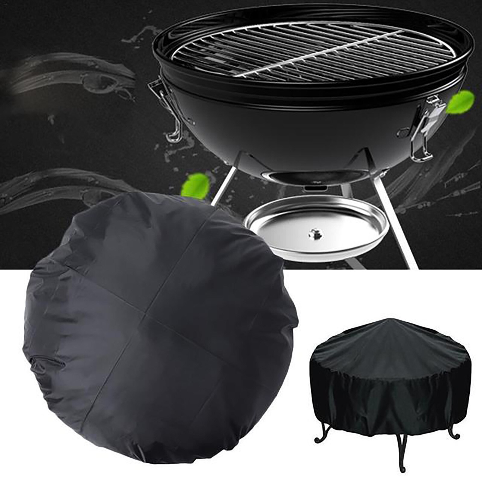 Waterproof Patio Fire Pit Cover Black UV Protector Grill BBQ Shelter Outdoor Garden Yard Round Canopy Furniture Covers