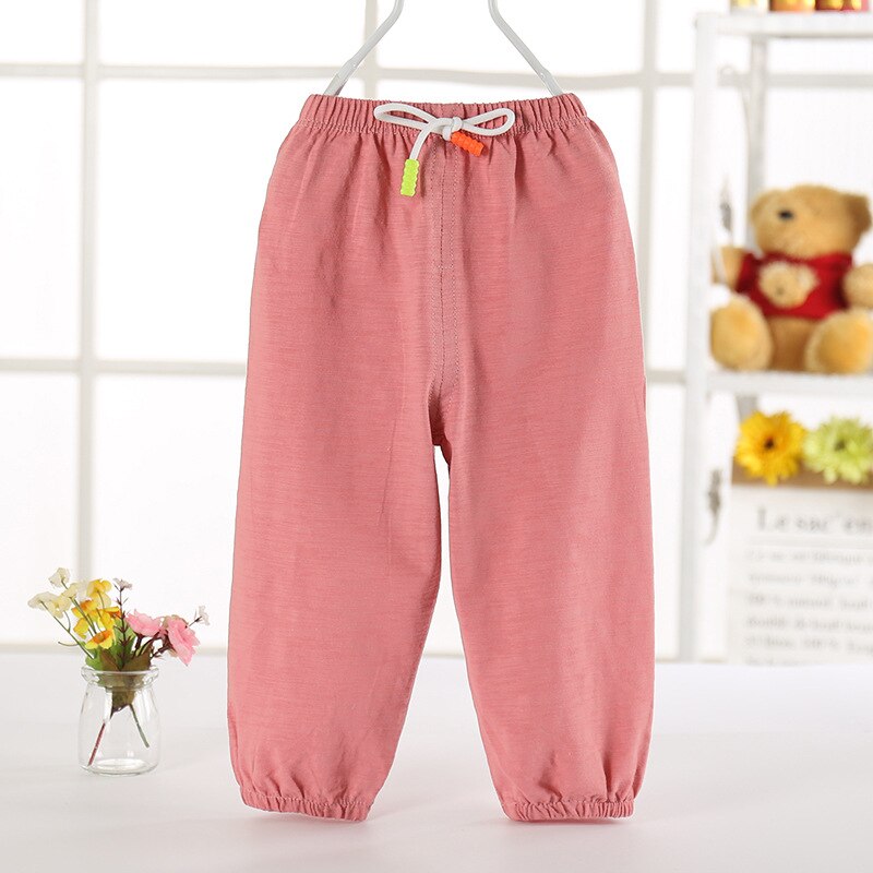 12M-5T Baby Summer Candy Color Anti-Mosquito Pants Boy Girl Soft Bamboo Cotton Tie Bloomers Loose Pants Kids Spring Harem Pants: Red / 12M