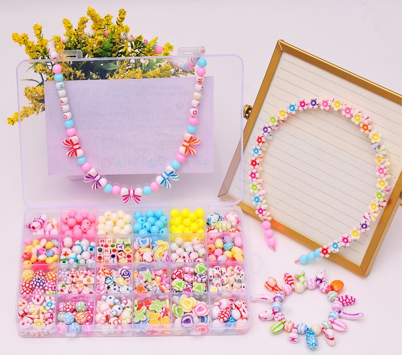 24 Raster Kinderen Diy Handgemaakte Kralen Speelgoed Met Accessoire Set Creatieve Meisje Ketting Armband Om Kinderen De beste Cadeau: g