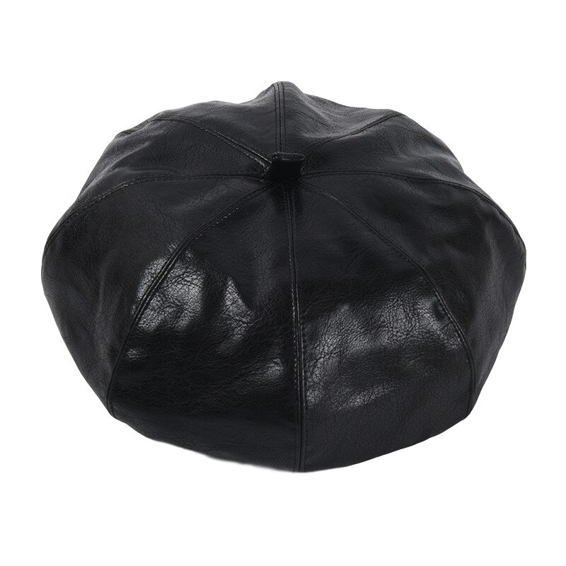 Moda kobiety PU skórzane berety damskie czarne płaskie beret kapelusz jesień zima artysta kapelusze hurtownia