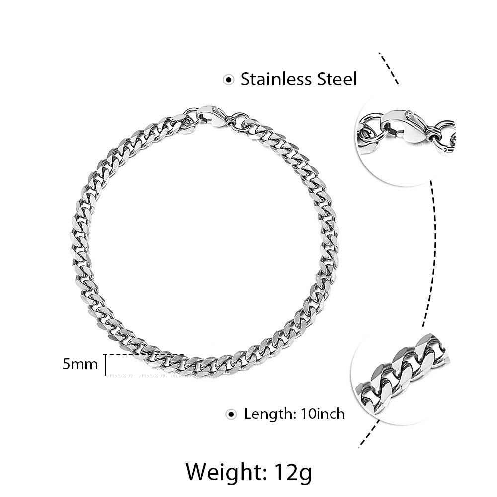 Bracelet de cheville 3/5/7mm pour femmes filles gourmette chaîne à maillons cubaine acier inoxydable femmes chaînes bijoux 10 pouces usage quotidien DKAM05