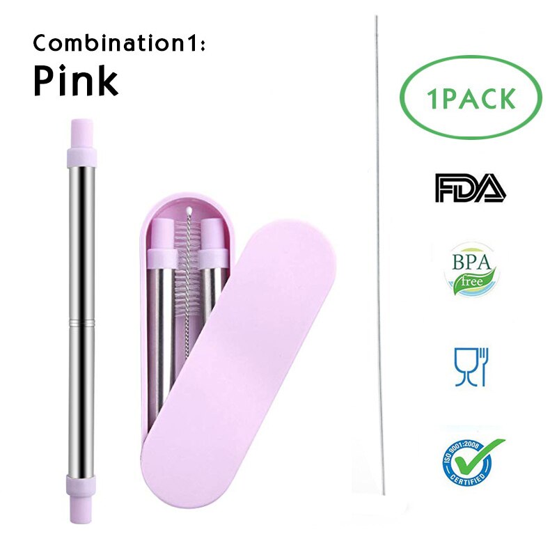 Telescopic Metal Drinking Straw Collapsible Reusable Straw Portable Stainless Steel Straw with Case and Brush for Travel Outdoor: T-straw 13